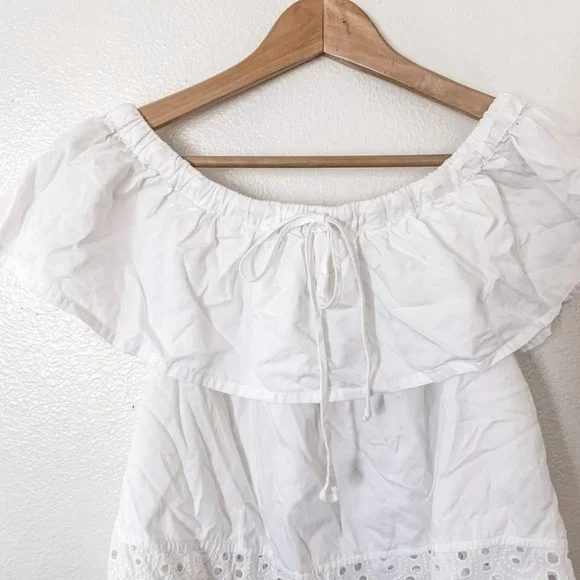 Madewell White Balcony Eyelet Ruffle Cold Shoulder Blouse - Picture 3 of 7